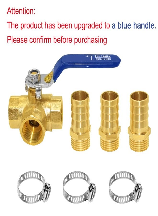 Joywayus 3 Way L-port Shut Off 1/2"G Thread Ball Valve with 1/2" Hose Barb T Shaped Brass Fitting One Switch - Image 2